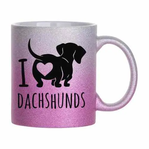 Hrnek třpytivý 330 ml A+ *I LOVE DACHSHUND*