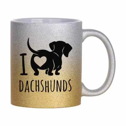 Hrnek třpytivý 330 ml A+ *I LOVE DACHSHUND*