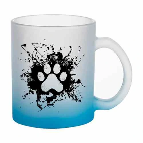 Hrnek skleněný MATNÝ 330 ml A+ barevný gradient *Dog Paw Splash*