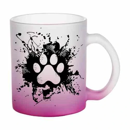 Hrnek skleněný MATNÝ 330 ml A+ barevný gradient *Dog Paw Splash*