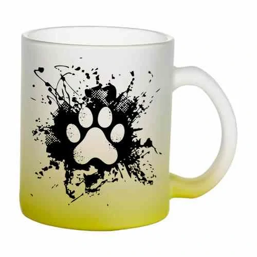 Hrnek skleněný MATNÝ 330 ml A+ barevný gradient *Dog Paw Splash*