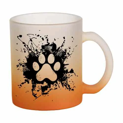 Hrnek skleněný MATNÝ 330 ml A+ barevný gradient *Dog Paw Splash*