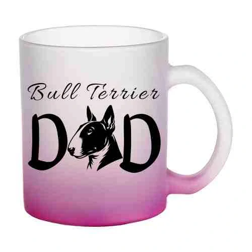 Hrnek skleněný MATNÝ 330 ml A+ barevný gradient *BULLTERIER DAD*