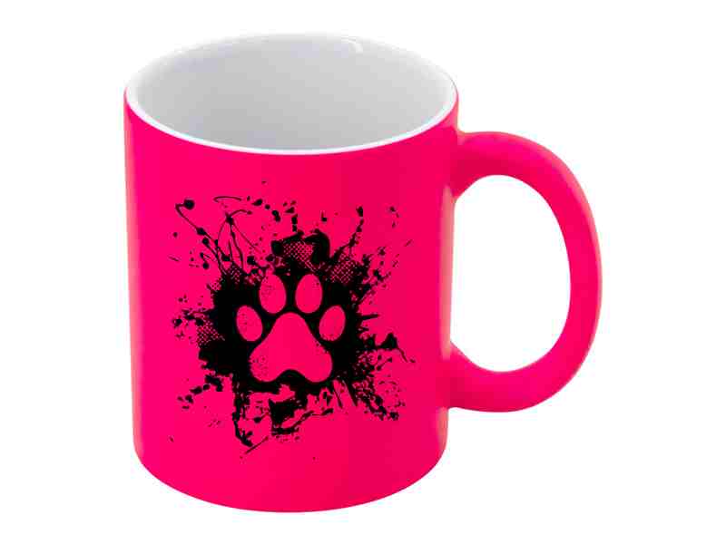 Hrnek bílý 330 ml *Dog Paw Splash* fluorescenční růžový