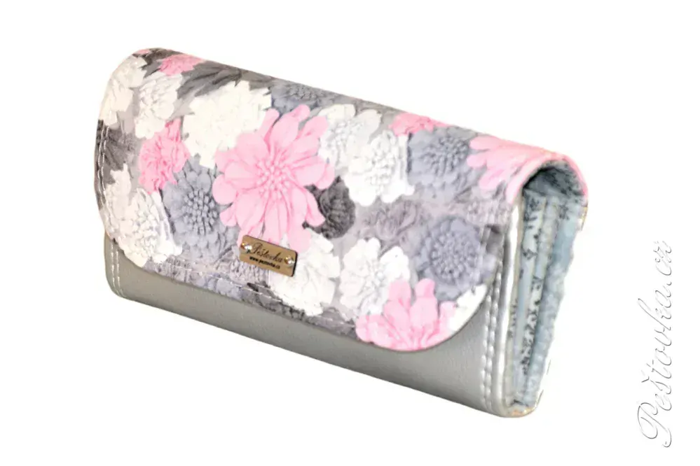 Peštovka Dámská elegantní peněženka *pivoňky se šedou*