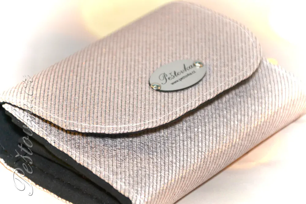 Peštovka - Malá klopová peněženka 13cm *Džínovina perleťová růžová*