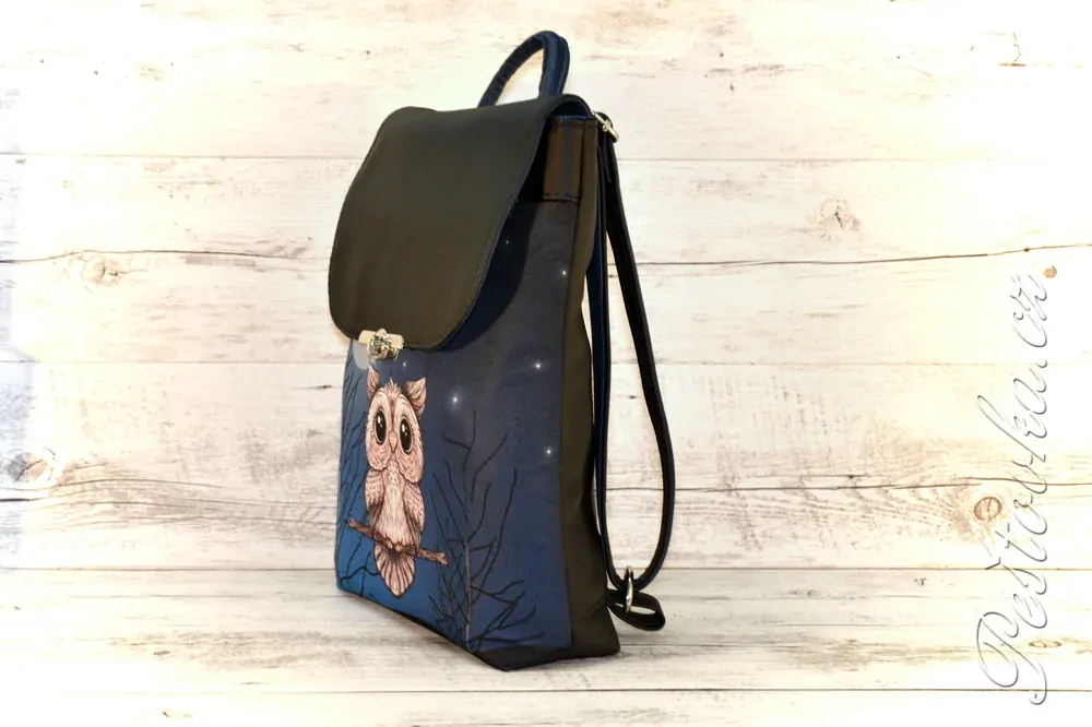 Peštovka městský batoh CITY BAG *modro-černý se sovou*