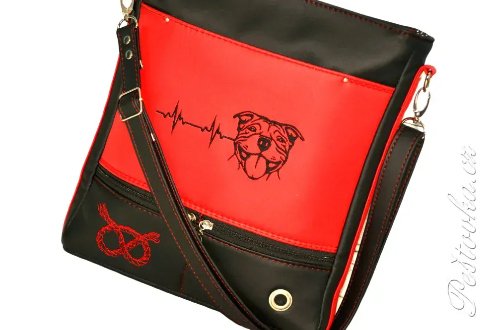 Peštovka - pejskařská taška 7 kapes  * červenočerná EKG staffbull*