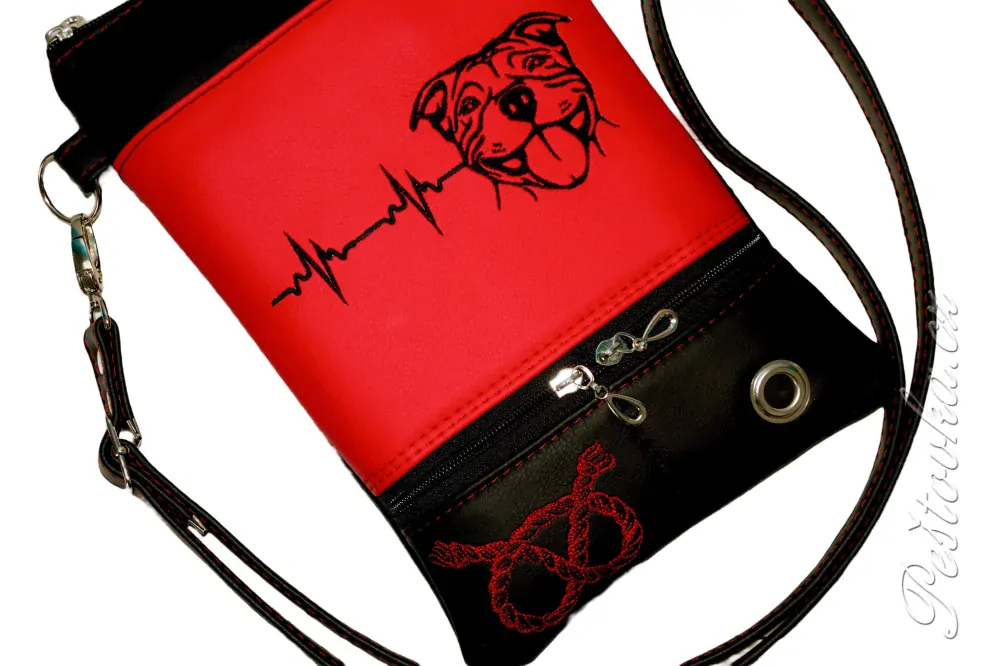 Peštovka - pejskařská taška 7 kapes  * červenočerná EKG staffbull* malá