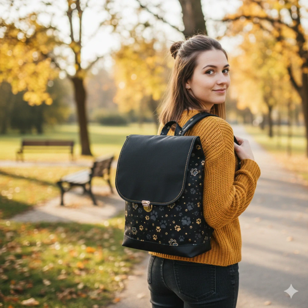 Peštovka městský batoh CITY BAG *zlato-šedé tlapky*