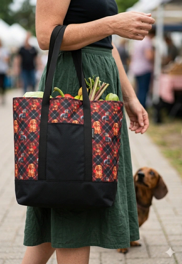 Peštovka Nákupní taška *jezevčíci / káro*