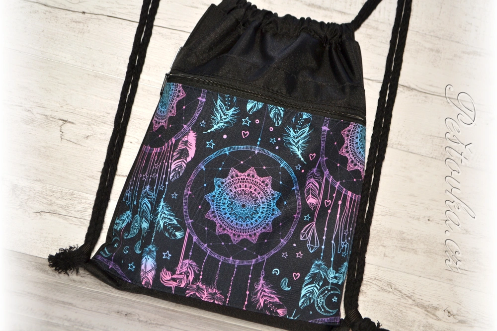 Peštovka Vak na záda *modro-růžové mandaly*