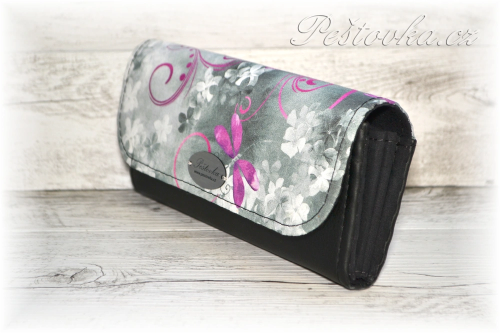 Peštovka Dámská elegantní peněženka *růžové vážky na šedé*