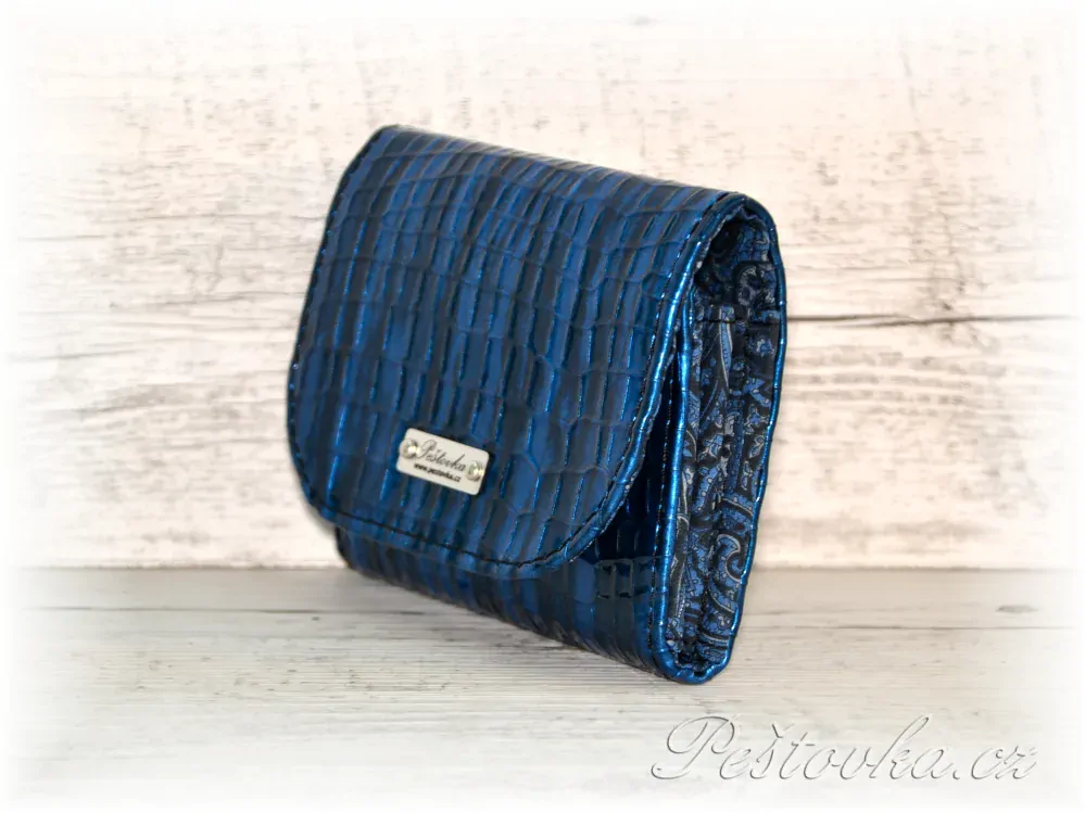 Peštovka - Malá klopová peněženka 13cm *modrý krokodýl*