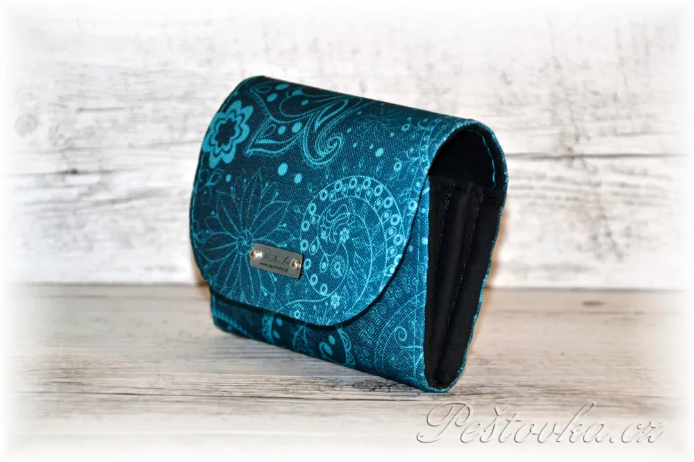 Peštovka - Malá klopová peněženka 13cm *abstrakce tyrkysová*