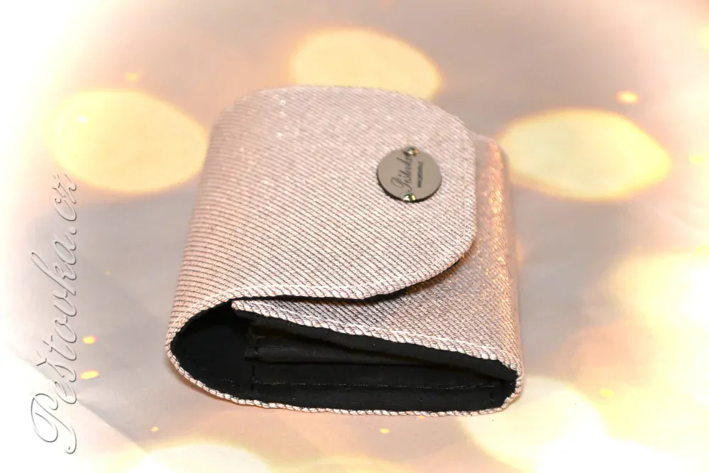 Peštovka - Malá klopová peněženka 13cm *Džínovina perleťová růžová*