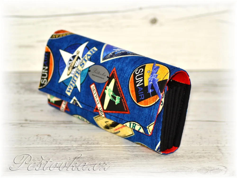 Peštovka Velká klopová peněženka Aviator *letecké známky*