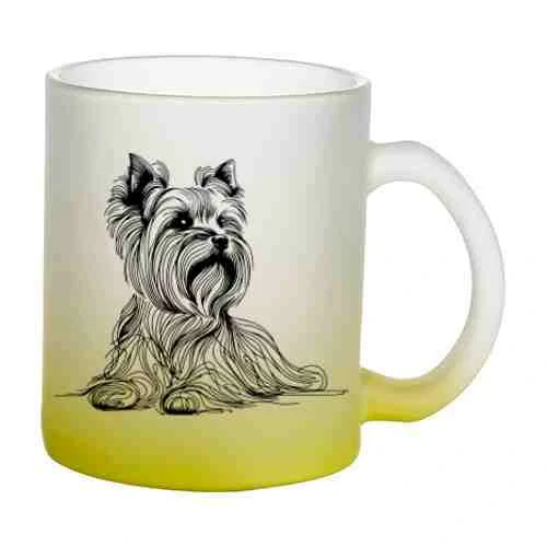 Hrnek skleněný MATNÝ 330 ml A+ barevný gradient *YORKSHIRE TERRIER*