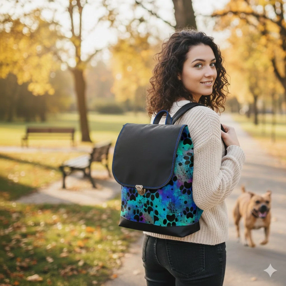 Peštovka městský batoh CITY BAG *tlapky na modré duhové*