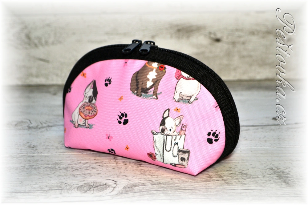 Peštovka kosmetická taštička RONDA *buldočci na růžové*