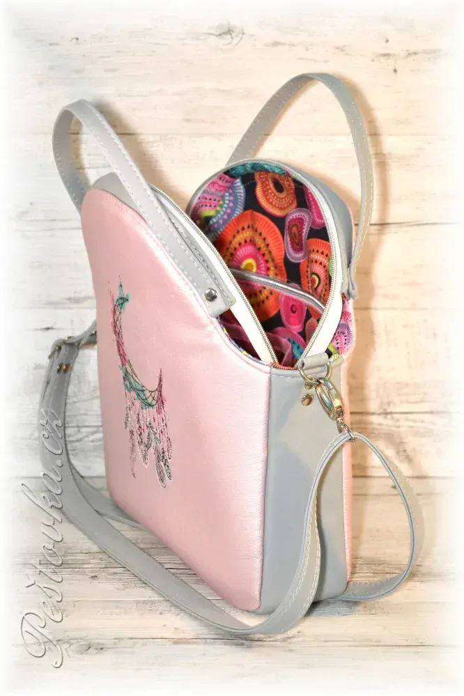 Peštovka - kabelka Emily *růžovošedá s lapačem a kamínky*