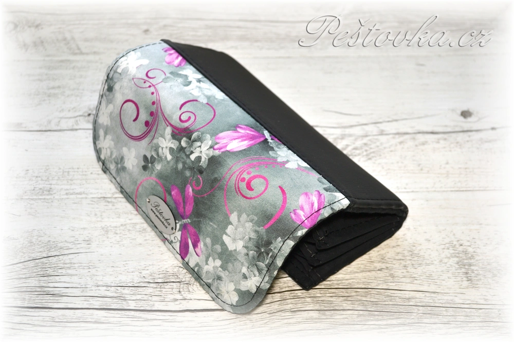 Peštovka Dámská elegantní peněženka *růžové vážky na šedé*