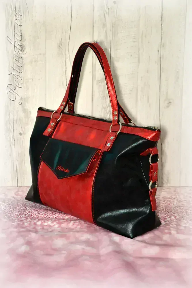 Peštovka - kabelka ANTONELLA *černo-červená metalická*