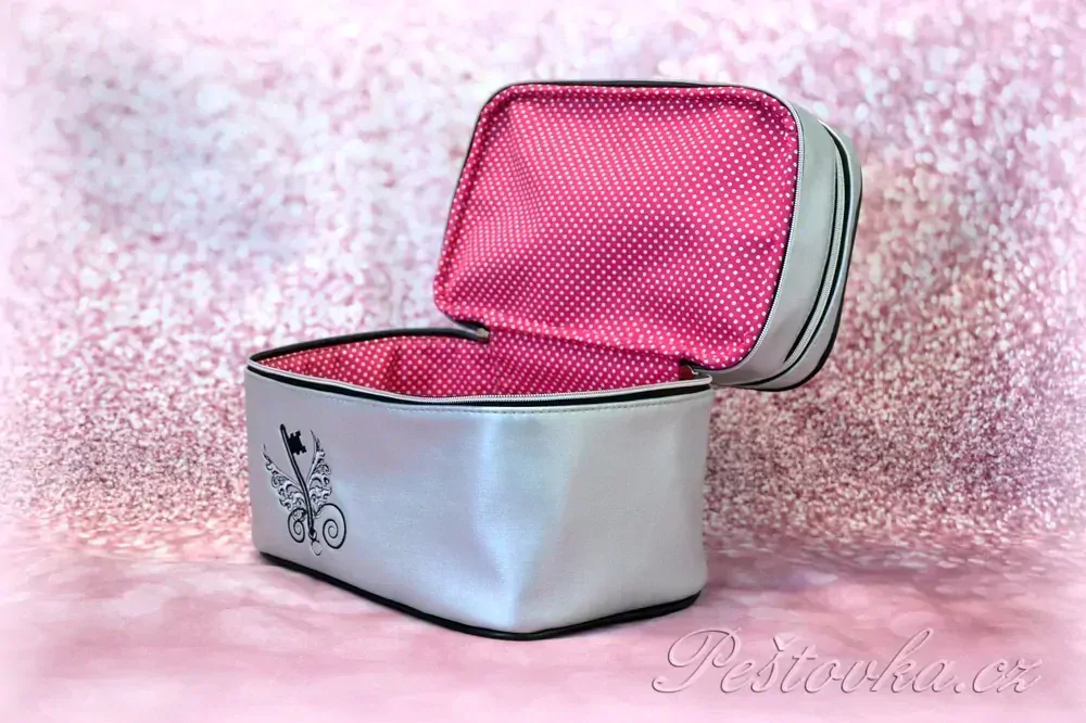 Peštovka kosmetický kufřík TOWER *stříbrný s výšivkou*