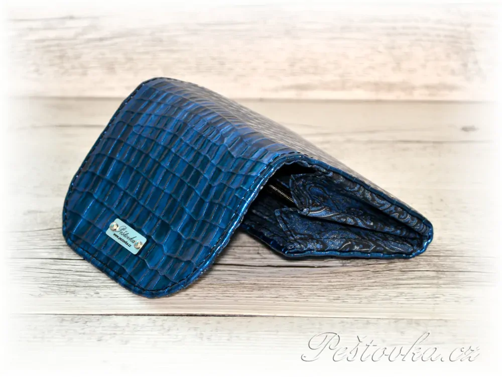 Peštovka - Malá klopová peněženka 13cm *modrý krokodýl*