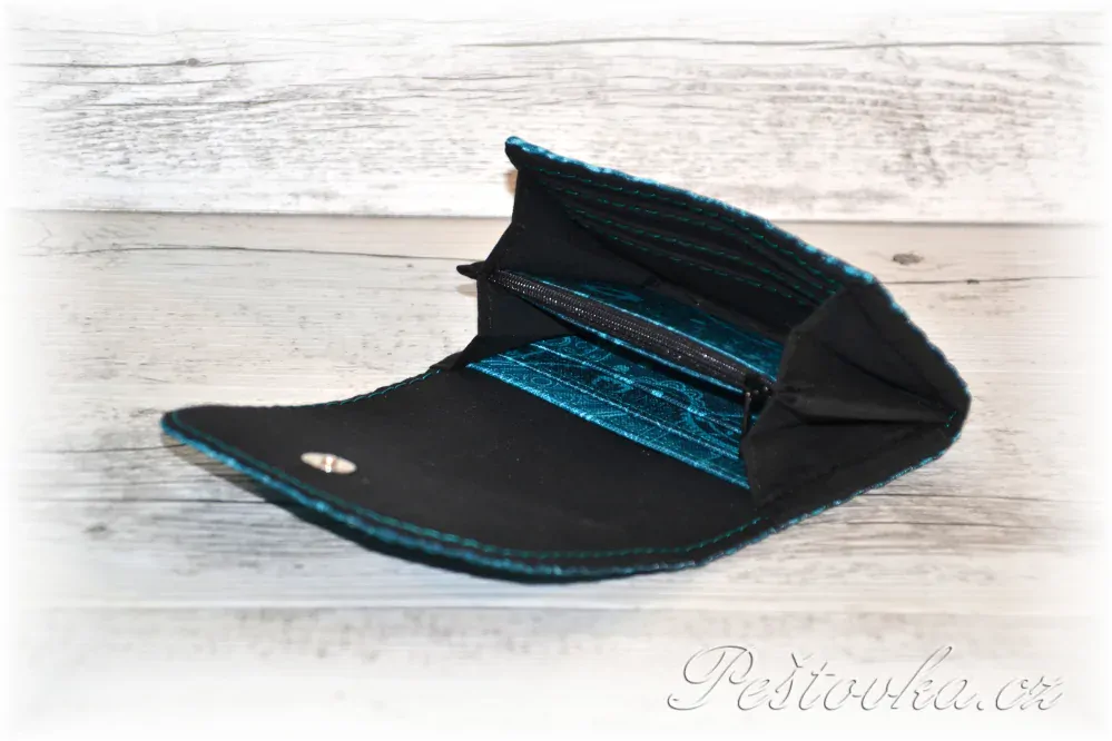 Peštovka - Malá klopová peněženka 13cm *abstrakce tyrkysová*