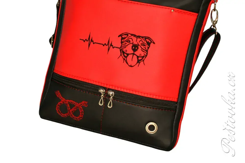 Peštovka - pejskařská taška 7 kapes  * červenočerná EKG staffbull*