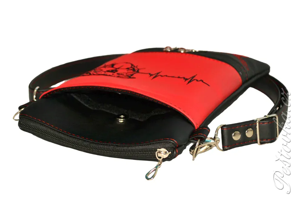 Peštovka - pejskařská taška 7 kapes  * červenočerná EKG staffbull* malá