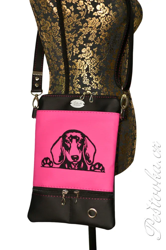 Peštovka - pejskařská taška 7 kapes  * růžovočerná JEZEVČÍK* malá
