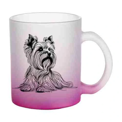 Hrnek skleněný MATNÝ 330 ml A+ barevný gradient *YORKSHIRE TERRIER*