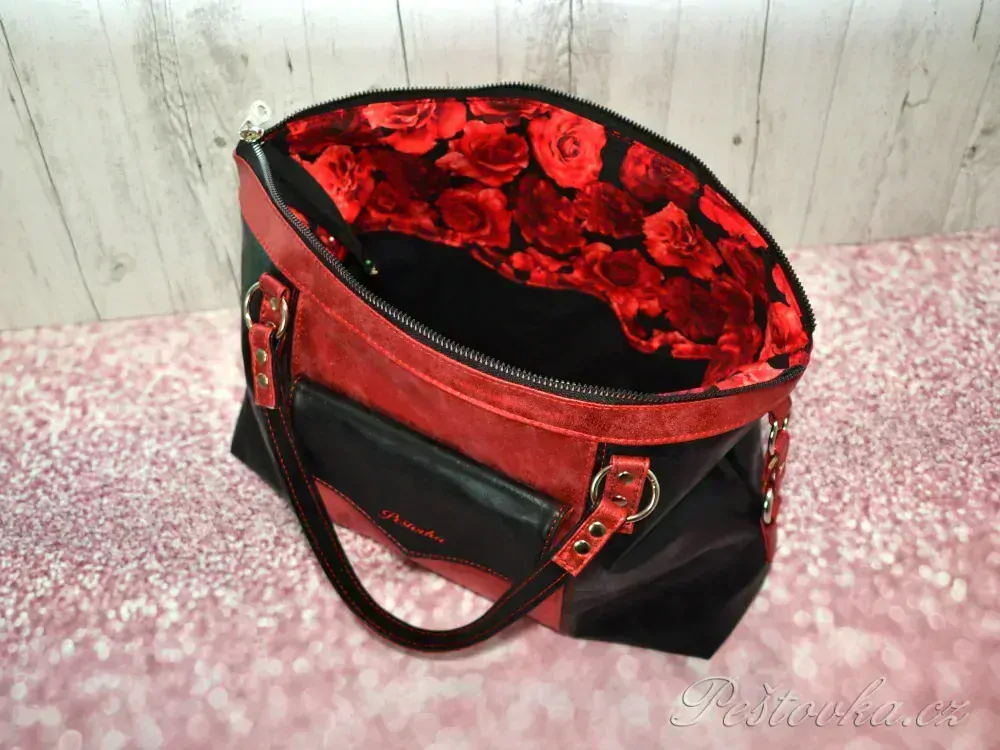 Peštovka - kabelka ANTONELLA *černo-červená metalická*