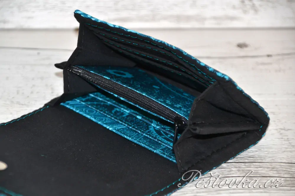 Peštovka - Malá klopová peněženka 13cm *abstrakce tyrkysová*