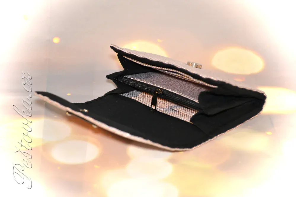 Peštovka - Malá klopová peněženka 13cm *Džínovina perleťová růžová*