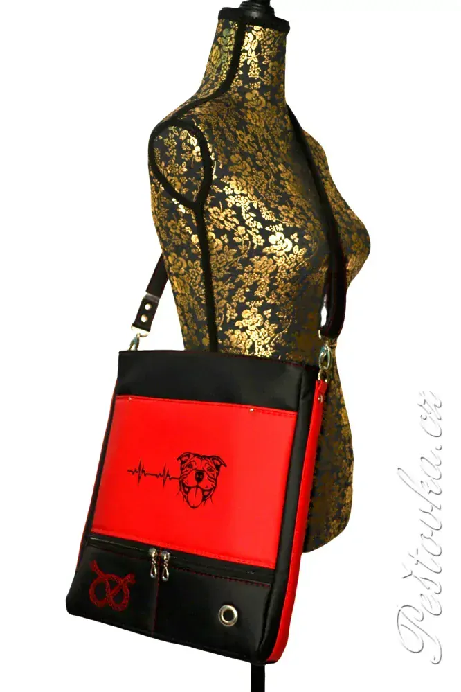 Peštovka - pejskařská taška 7 kapes  * červenočerná EKG staffbull*
