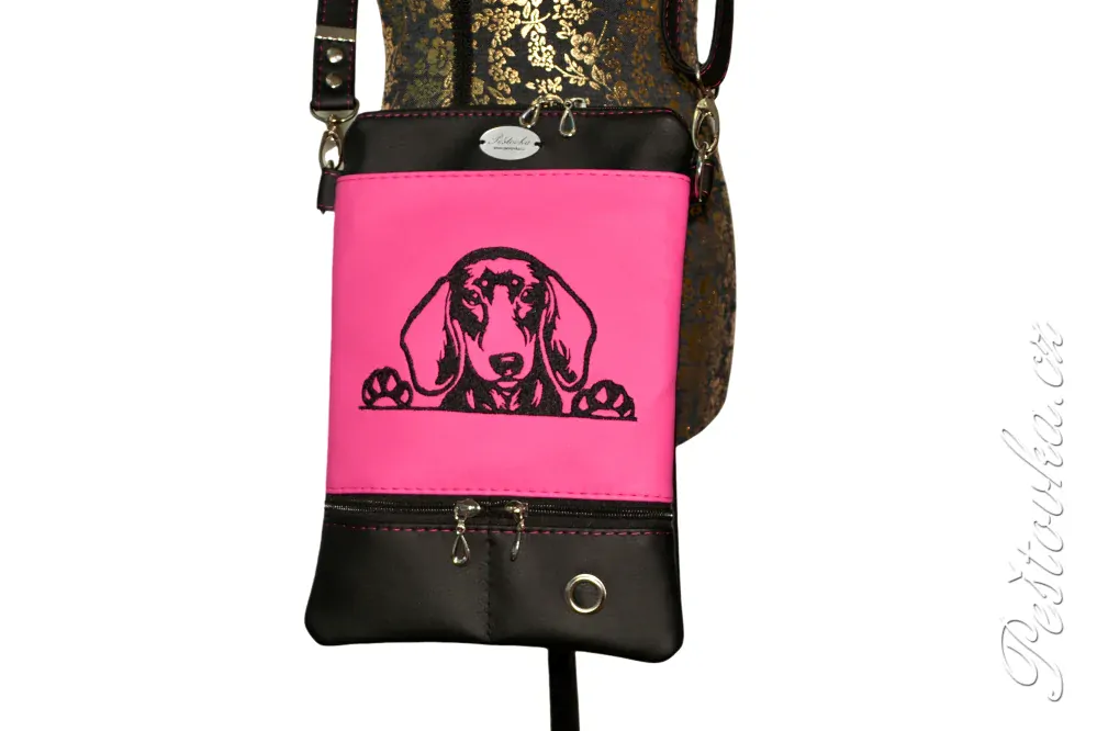 Peštovka - pejskařská taška 7 kapes  * růžovočerná JEZEVČÍK* malá