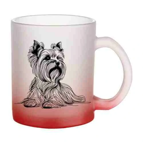 Hrnek skleněný MATNÝ 330 ml A+ barevný gradient *YORKSHIRE TERRIER*