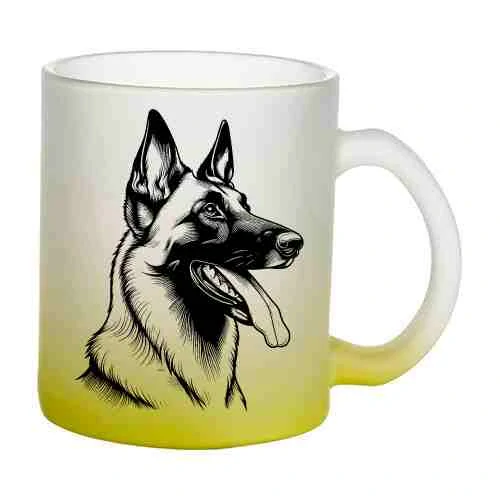 Hrnek skleněný MATNÝ 330 ml A+ barevný gradient *BELGIAN MALINOIS*