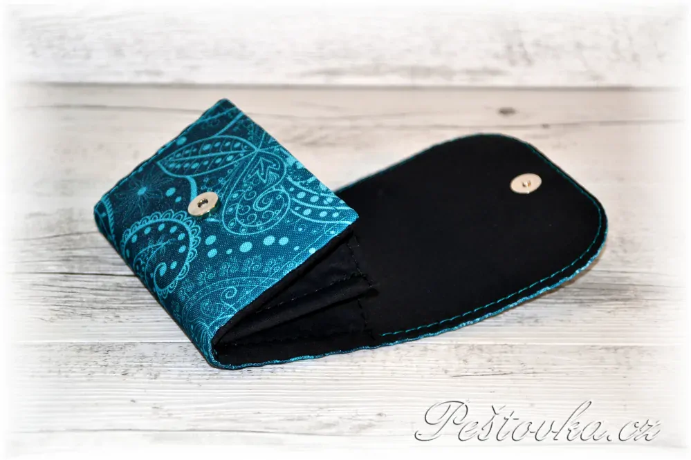 Peštovka - Malá klopová peněženka 13cm *abstrakce tyrkysová*