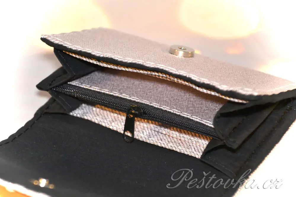 Peštovka - Malá klopová peněženka 13cm *Džínovina perleťová růžová*