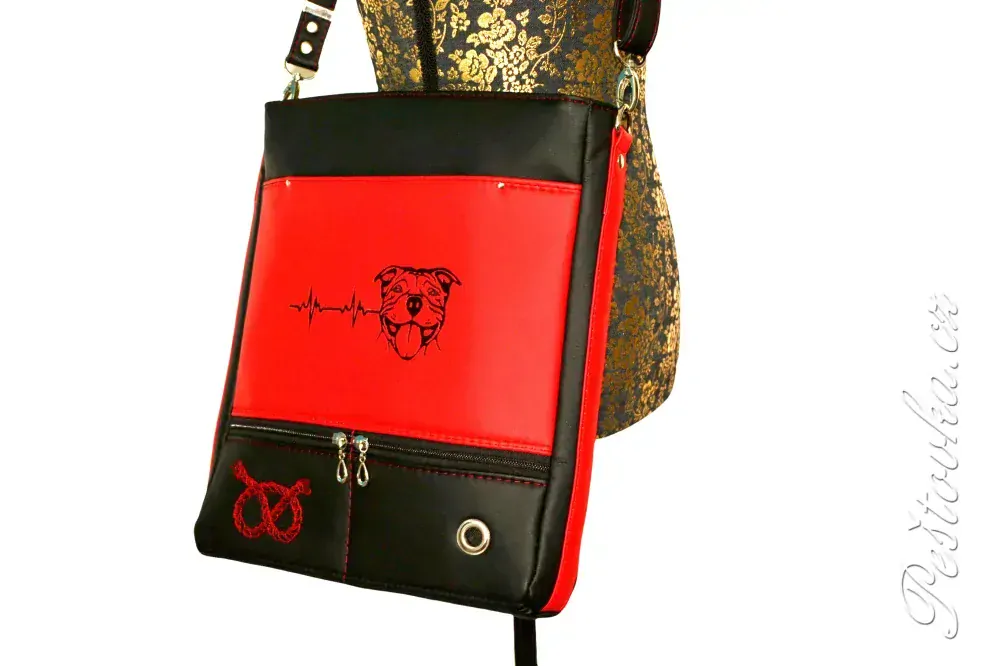 Peštovka - pejskařská taška 7 kapes  * červenočerná EKG staffbull*