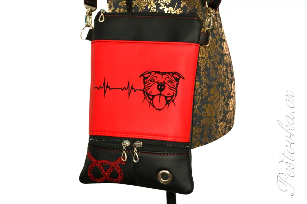 Peštovka - pejskařská taška 7 kapes  * červenočerná EKG staffbull* malá