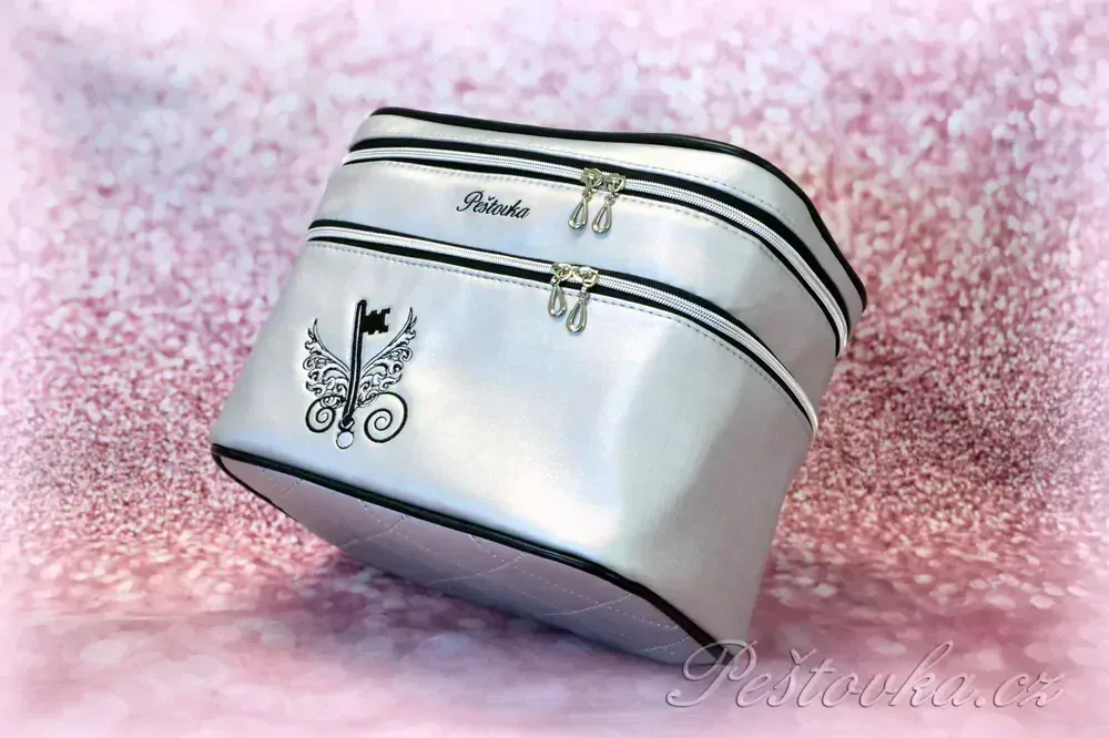 Peštovka kosmetický kufřík TOWER *stříbrný s výšivkou*