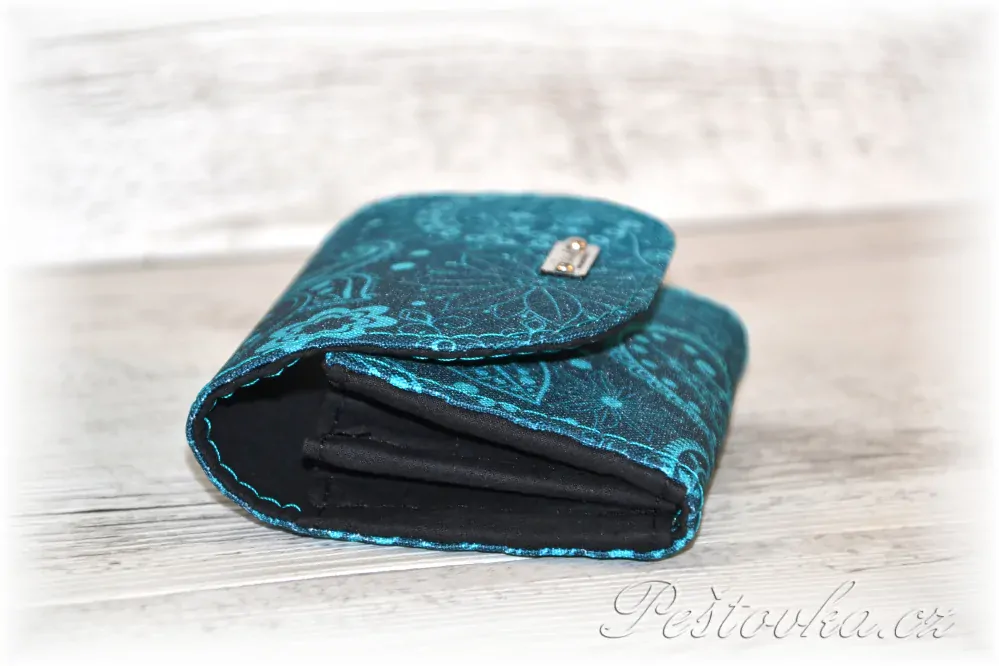 Peštovka - Malá klopová peněženka 13cm *abstrakce tyrkysová*