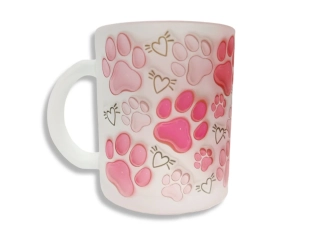 Hrnek skleněný MATNÝ 330 ml A+ *RŮŽOVÉ TLAPKY 3D*