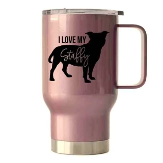 Peštovka Cestovní hrnek 450ml růžový *I LOVE MY STAFFY*