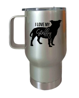 Peštovka Cestovní hrnek 450ml stříbrný *I LOVE MY STAFFY*